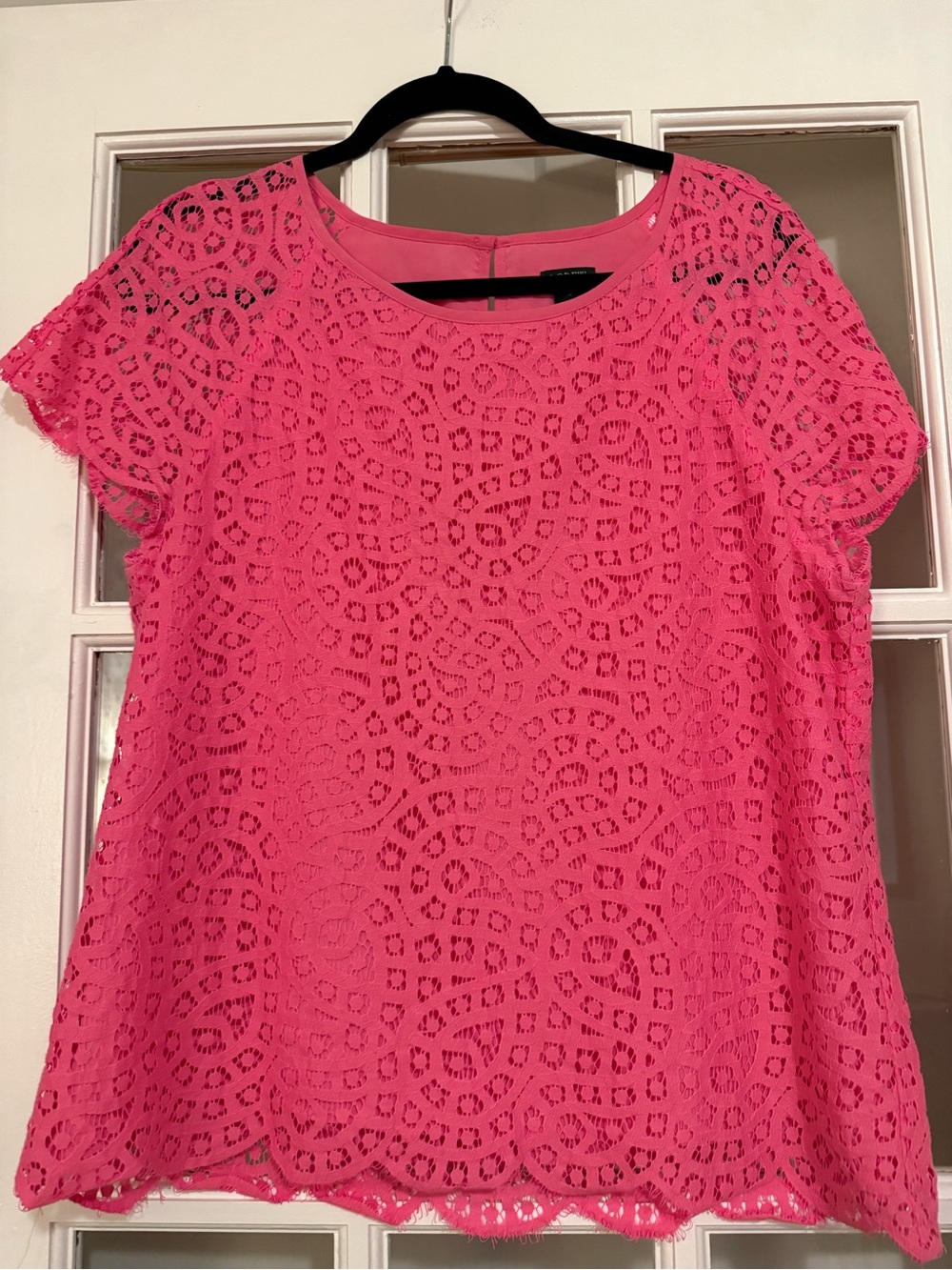 J. Crew Hot Pink Lace Short-Sleeve Blouse